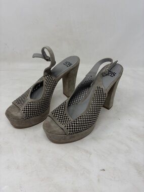 Gray Suede Studded Platform Slingback Heels NOW made in ITALY